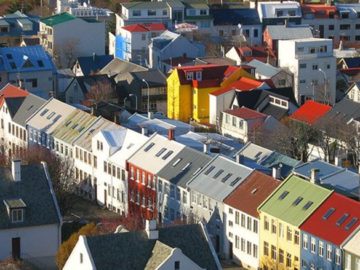 Colorful rooftops line Reykjavík by Bjørn Giesenbauer via Wikimedia Commons